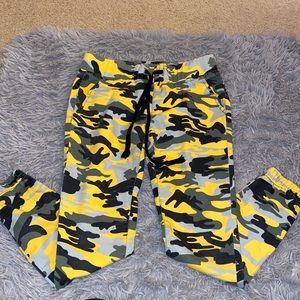 Yellow camouflage joggers
